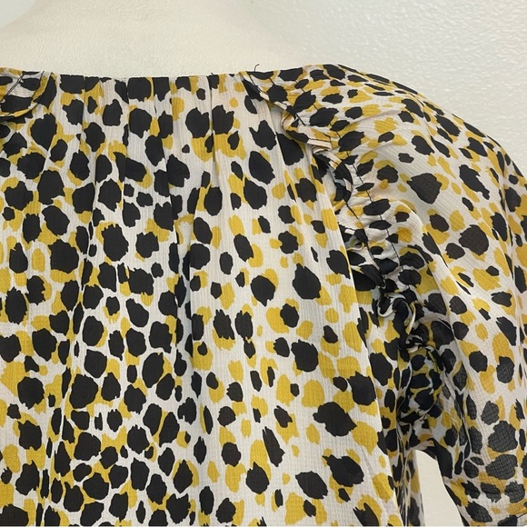 Ann Taylor Petite MP Leopard Animal Print Puff Sleeve Blouse Yellow Black - Picture 8 of 11